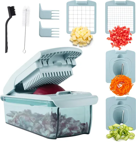 Cook with Color Picador de verduras – Multifuncional 11 en 1 picador de verduras con recipiente – Picador de alimentos para picar, picar, rebanar,