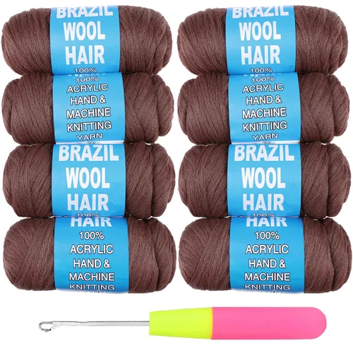 Miniatura 13 de 8 piezas de lana brasileña para trenzas, negro natural, cabello de lana brasileña para trenzar para mujeres, hilo para cabello para locs falsos