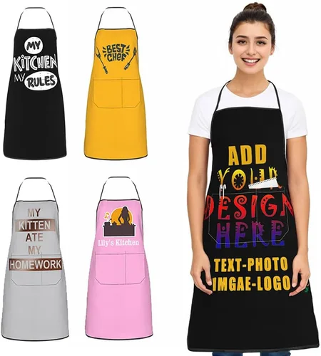 Delantal de bolsillo personalizado personalizado para mujeres y hombres, delantales de cocina para cocinero, nombre personalizado, texto, logotipo,
