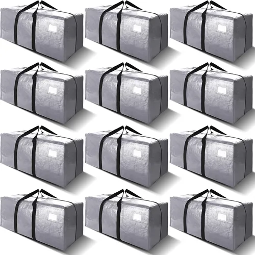 VELVETSURE Paquete de 12 Bolsas de Mudanza Extra Grandes de Servicio Pesado con Correas de Mochila - Asas y Cremalleras Resistentes, Contenedores de