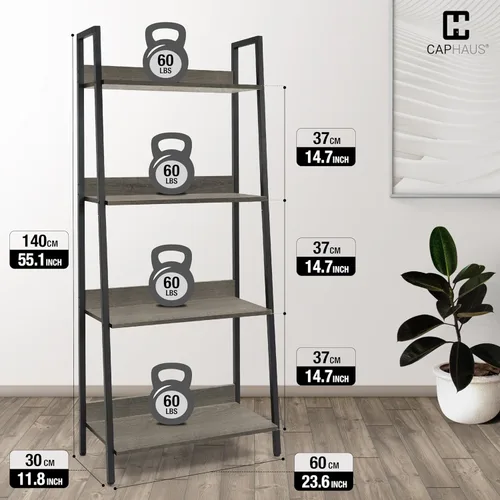 Miniatura 3 de CAPHAUS Estantería de Escalera de 4 Niveles, Estante Independiente de 24 Pulgadas de Ancho, Estantería Librero de Almacenamiento Organizador, Gris