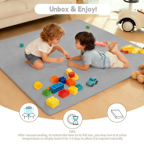 Miniatura 3 de Tapete de juego de terciopelo para bebé, 1.3 pulgadas de grosor, espuma elástica de 47 x 47 pulgadas, con funda de terciopelo extraíble y lavable