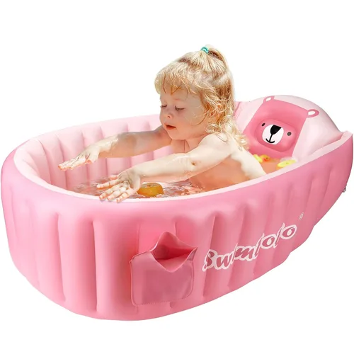 Miniatura 7 de Tina de baño inflable para niños pequeños, asiento central con cojín grueso antideslizante de seguridad, tina de baño portátil para viajes, piscina