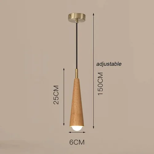 Miniatura 6 de Lámpara colgante pequeña de madera retro de granja, lámpara de suspensión ajustable con pantalla cónica de madera, lámpara colgante de techo