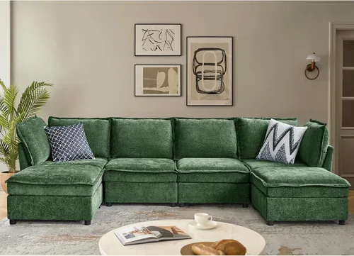 Miniatura 24 de HULALA HOME Sofá seccional modular, sofá grande en forma de U de 8 asientos con otomano de almacenamiento, sofá cómodo de chenilla con asiento