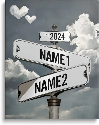 Miniatura 30 de Impresiones en lienzo personalizadas: letrero de calle Crossroads para parejas, arte de pared, nombres y fechas, regalo personalizado, impresión