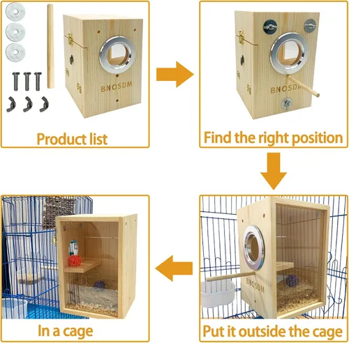 Miniatura 4 de BNOSDM Caja de nido de periquitos Caja transparente de cría de aves Cajas nido de madera natural jaula para pájaros (S)
