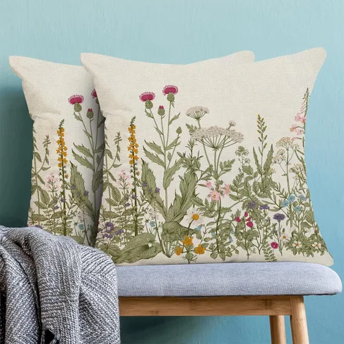 Miniatura 2 de AEIOAE Fundas de almohada verde salvia de 18 x 18 pulgadas, juego de 2, fundas de almohada de primavera con flores silvestres, fundas de cojín