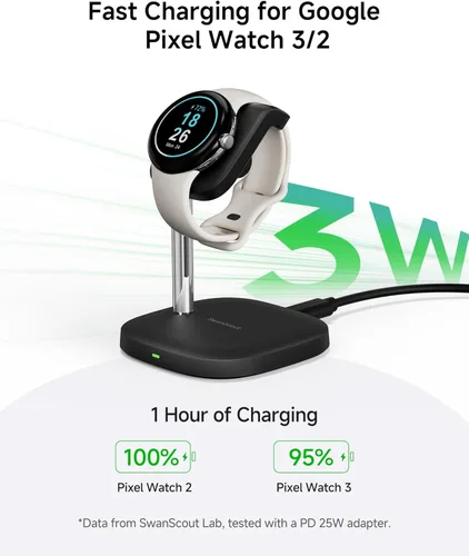 Miniatura 3 de SwanScout Soporte cargador para Google Pixel Watch 3/2 (no para Pixel Watch 1), SwanScout 505G2, carga rápida para Google Pixel W atch 3/2 (negro)
