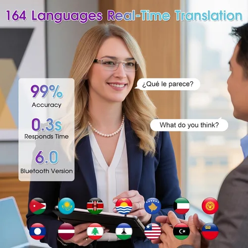 Miniatura 4 de Gafas de Traducción con IA, Gafas Bluetooth con Traductor en Tiempo Real para 164 Idiomas, Gafas Bluetooth Fotocromáticas con Bisagra de Resorte