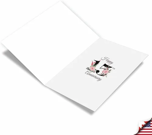 Miniatura 2 de NobleWorks - Tarjeta de felicitación del aniversario del 15º aniversario con sobre de 5 x 7 para hombres y mujeres (1 tarjeta) Pareja floral 15