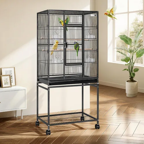 VIVOHOME Jaula de vuelo grande para pájaros de hierro forjado de 54 pulgadas con soporte rodante para periquitos, canarios, cacatúas, tortolitos,