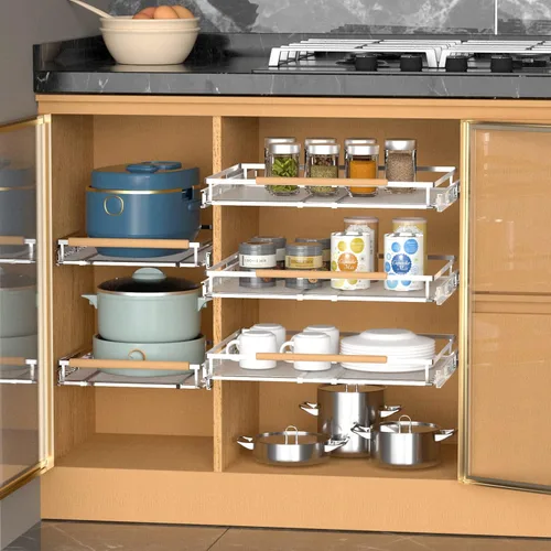 Miniatura 4 de Organizador de Cajón Extraíble para Gabinete, Estantes de Almacenamiento Deslizables Expandibles - Resistente, Duradero y Deslizamiento Suave