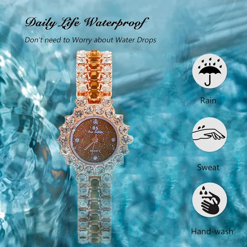 Miniatura 6 de RORIOS Reloj analógico de cuarzo para mujer, con pulsera de diamantes de imitación completa, reloj de pulsera de moda, reloj de diamantes