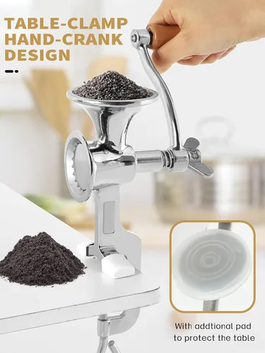 Miniatura 2 de Moongiantgo Molinillo de grano de mano, molinillo de semillas de amapola, molino de acero inoxidable, grosor ajustable, abrazadera de mesa, manivela
