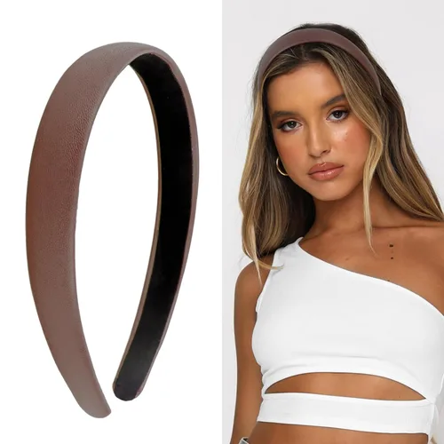 Miniatura 7 de Wecoe Diademas negras para mujeres de 0.78 pulgadas, estrecha diadema de piel sintética para mujeres y niñas, diadema fina antideslizante a la moda