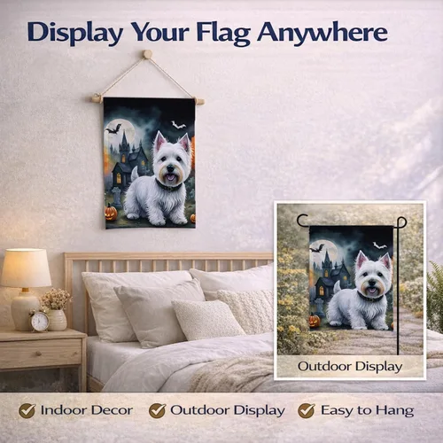 Miniatura 7 de Caroline's Treasures DAC2058GF Westie Spooky - Bandera de jardín de Halloween para buzón, bandera decorativa para patio exterior, patio, obras