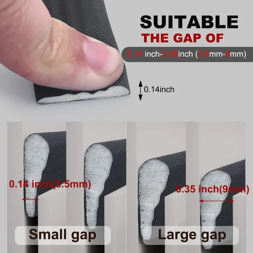 Miniatura 5 de 118 Pulgadas de Tira de Sellado de Puerta con Forma de Cuña, Burlete Insonorizante, Relleno de Espacios Elegante y Ahorro de Energía, Tapón