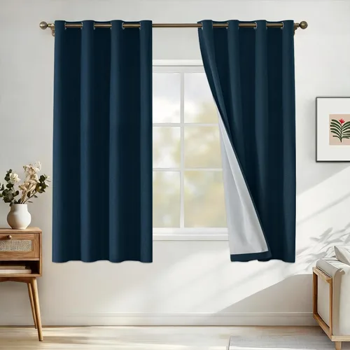 Miniatura 68 de Cortinas de lino 100% opacas para dormitorio, cortinas opacas de 45 pulgadas de largo, cortinas de oscurecimiento de habitación para sala de estar