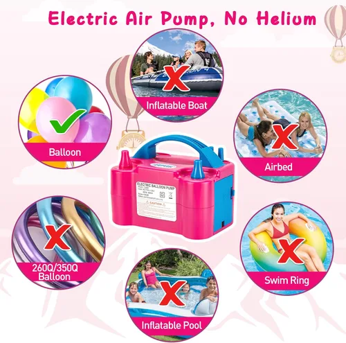 Miniatura 3 de AGPTEK Electric Air Balloon Pump, 110V 600W Rose Red Portable Dual Nozzle Inflator/Blower for Party Decoration rosa / rojo (A-rose red)