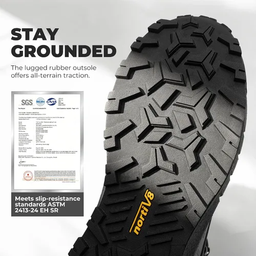 Miniatura 5 de NORTIV 8 Botas de punta compuesta para hombres ASTM F2413-24 Botas de trabajo de seguridad ligeras antifatiga antideslizantes con cremallera