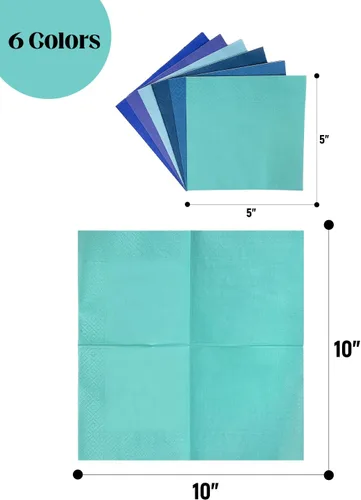 Miniatura 5 de Servilletas de cóctel azules 6 colores 5 * 5 pulgadas servilletas desechables de papel para cóctel, boda, cena, fiesta de cumpleaños, postre, vino