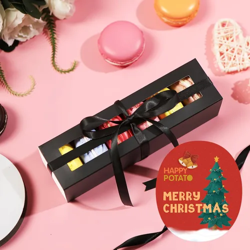 Miniatura 7 de HAPPY POTATO Paquete de 25 cajas de macarrones para 6, 7.2 x 1.9 x 1.9 pulgadas, cajas de embalaje de macarrones, cajas de macarrón negro