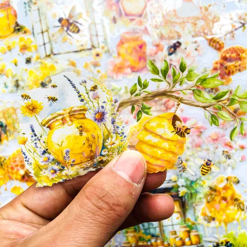 Miniatura 2 de 60 piezas de calcomanías holográficas de abejas de jardín para niñas estéticas – Calcomanías transparentes de abejas, florales, de panal