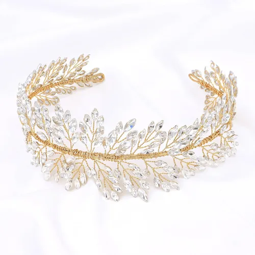 Oriamour Diademas de boda plateadas, tocados de novia de cristal para mujer, diademas anchas para novia (dorado)
