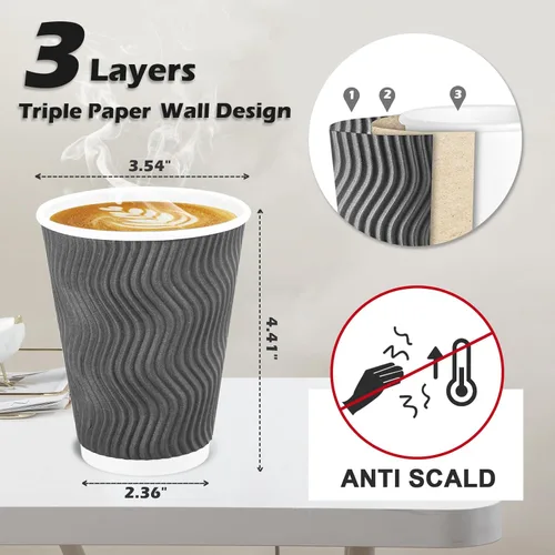 Miniatura 3 de Lamosi 500 Unidades Vasos de Café Aislados de 8 oz al Por Mayor, Vasos de Papel Desechables Sin Tapas 8oz, Diseño de Pared Corrugada Ondulada