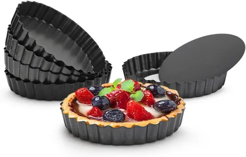 Miniatura 14 de Beasea Sartén para tartas de 10 pulgadas con parte inferior extraíble, sartén antiadherente para quiche con borde estriado, base suelta, bandeja