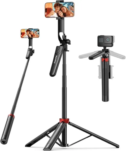 Aureday Trípode de teléfono de 72" y palo para selfie, soporte de trípode para teléfono celular con control remoto inalámbrico y soporte extensible