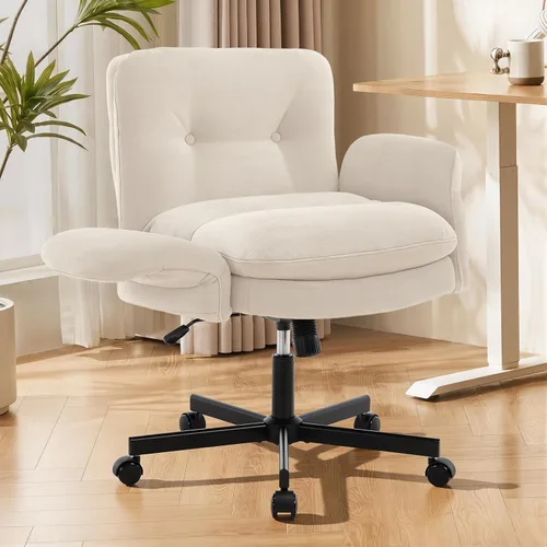 FiveWillowise Silla cruzada con ruedas y reposabrazos, sillas giratorias ajustables, silla de escritorio moderna para oficina en casa con doble