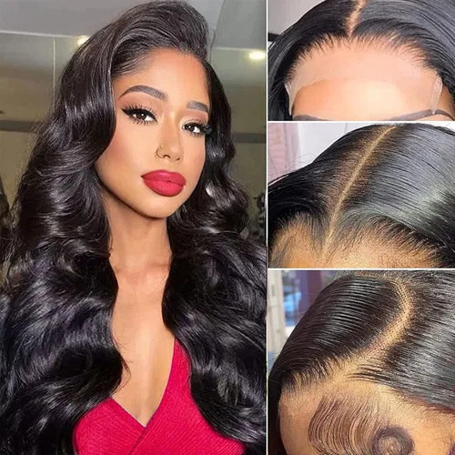 Miniatura 19 de Aaliweya Peluca de encaje frontal 360 HD con encaje frontal 360, peluca de cabello humano para mujer, densidad 180, prearrancada, sin pegamento, 1B
