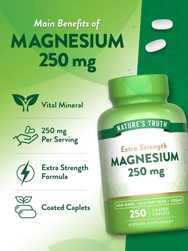 Miniatura 5 de Nature's Truth Suplemento de magnesio para mujeres y hombres 250 mg 250 unidades Vegano, sin OMG y sin gluten Óxido de magnesio
