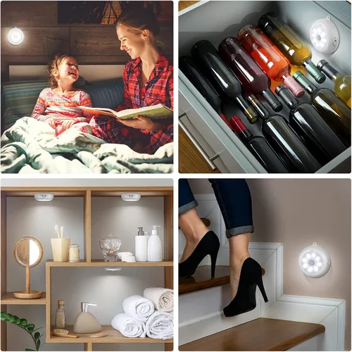 Miniatura 6 de BLS Luz con sensor de movimiento para interiores, luz nocturna LED inalámbrica, iluminación debajo del gabinete, luces de disco alimentadas por