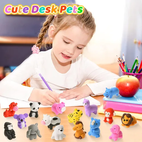 Miniatura 3 de Kaemi 46 piezas de borradores de animales – Juguetes de borrar rompecabezas 4D a granel para niños, juguetes desmontables para recuerdos de fiesta