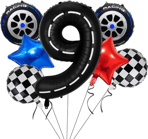 Miniatura 14 de Globos de auto de carreras, decoraciones de cumpleaños de autos, globos de aluminio grandes de 40 pulgadas, globos negros del número 0