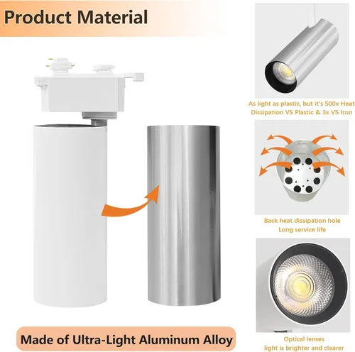 Miniatura 2 de Cabezales de iluminación de riel tipo H regulables blancos (sin rieles de riel), 6 piezas iluminadas 3000 K blanco cálido 20 W 2400 lm