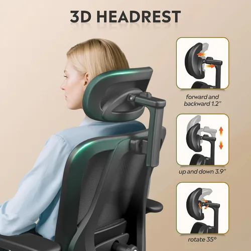 Miniatura 6 de DEVAISE - Silla ergonómica de malla para oficina con reposacabezas 3D ajustable y función de inclinación, silla grande y alta reclinable y cómoda