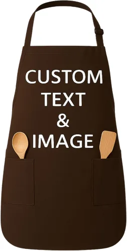 Delantal personalizado con nombre o logotipo personalizado, cuello ajustable, 2 bolsillos, mezcla de algodón de fácil cuidado