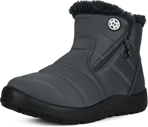 Miniatura 10 de Eagsouni Botas de nieve para mujer, botines de invierno para mujer, con forro de piel cálida, botines gruesos con cremallera, zapatos planos