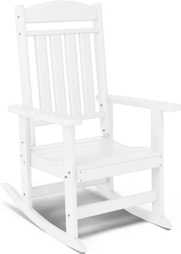 Miniatura 20 de FOOWIN Juego de sillas mecedoras de patio de 2 piezas, mecedora de porche con respaldo alto de HDPE, mecedora de porche de madera de polietileno