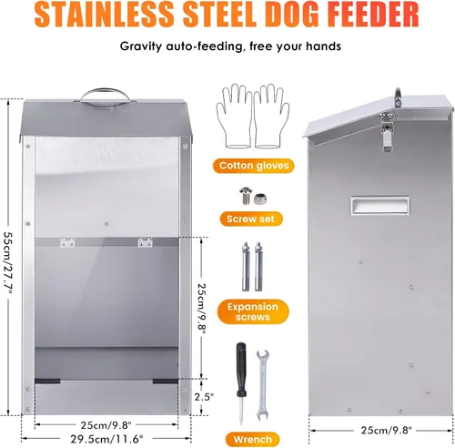 Miniatura 7 de Comedero automático para perros de raza grande, dispensador automático de alimentos para perros de 25 libras, de acero inoxidable de gran capacidad