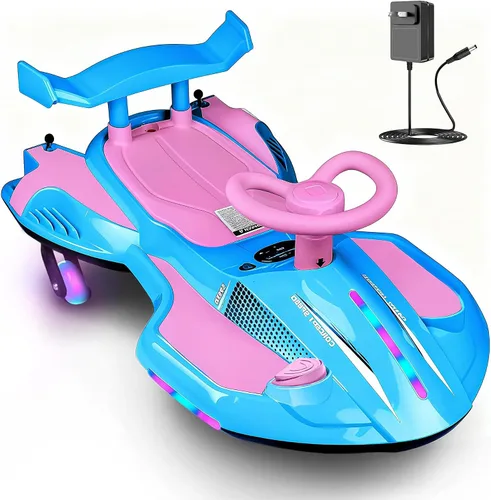 Coche eléctrico de 12V con pedal para niños que se menea, juguete recargable 2 en 1 de coche oscilante, coche de derrape diabólico con respaldos,