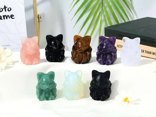 Miniatura 5 de LAIDANLA Figura de zorro de cuarzo rosa de 2 pulgadas, cristales curativos, estatua de zorro rosa, tallada a mano, piedra natural pulida, Reiki