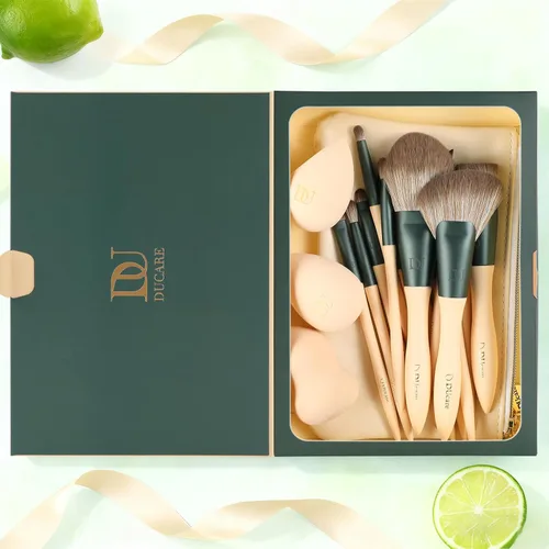 Miniatura 6 de DUcare Juego de regalo de maquillaje, 18 piezas, con 14 brochas de maquillaje, 3 esponjas de maquillaje, 1 bolsa de cosméticos para fundación