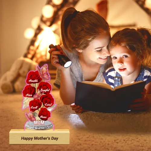 Miniatura 7 de Cada rosa contiene una pieza de tu lámpara de corazón, placa de rosa personalizada con nombre de 1 a 10 niños, luz LED personalizada para mamá, flor
