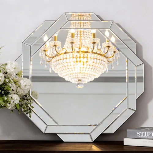 Miniatura 6 de Chende Espejo de pared grande de 32 x 32 pulgadas para sala de estar elegante, espejo decorativo moderno con borde biselado de vidrio para pared