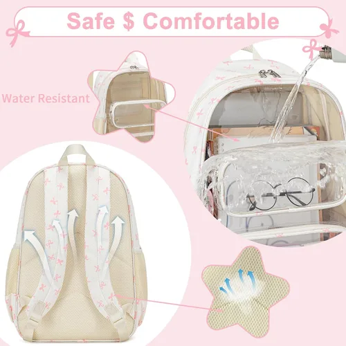 Miniatura 178 de CAMTOP Mochila transparente resistente y transparente para estudiantes, escuela, trabajo, festival, viajes, deportes, Beige, Mediana, Camtop Mochila